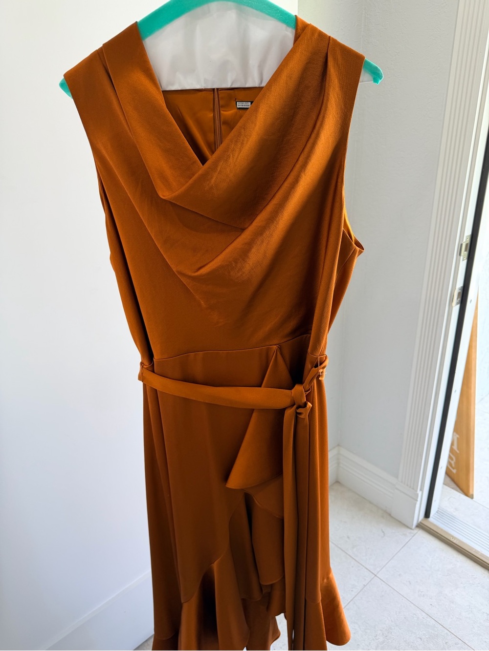Alex Marie Rust Orange Asymmetrical Ruffle Dress